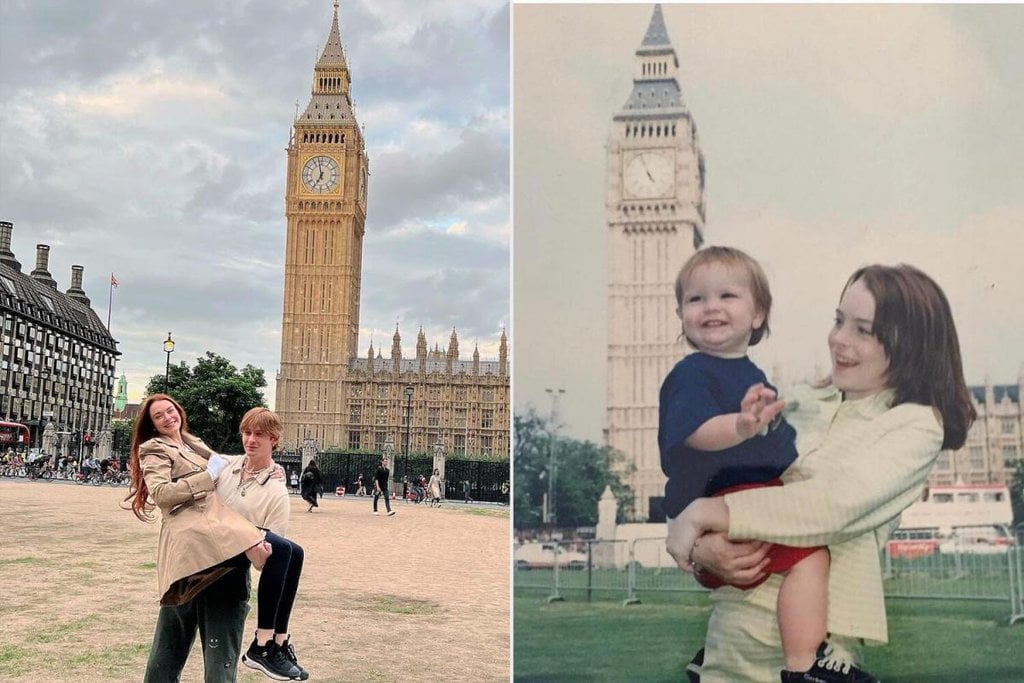 Lindsay Lohan and her brother Dakota Lohan in London - original picture and the recreation.