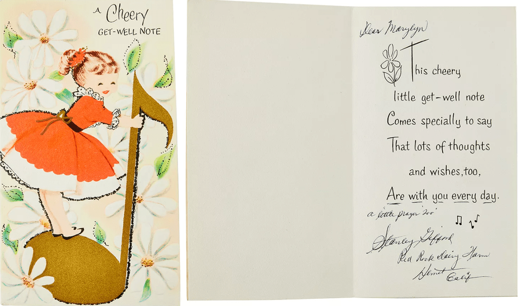A handwritten card from Marilyn Monroe's father.