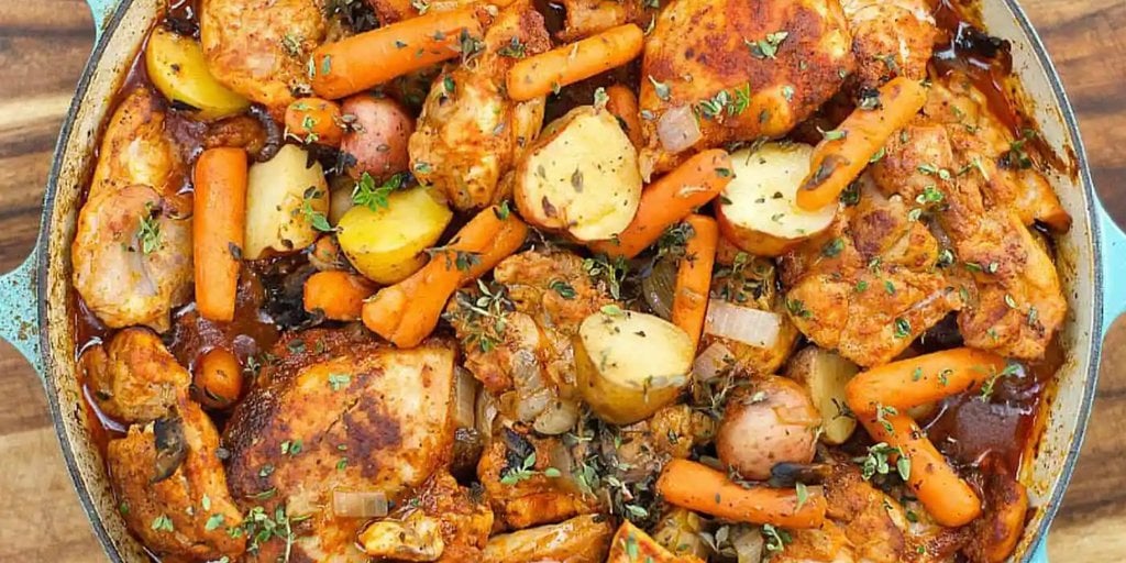 Here Is How Skillet Chicken Thighs with Potatoes and Carrots Are Made